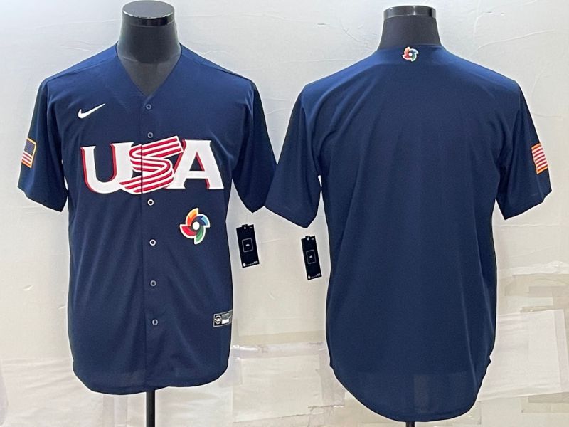 Men 2023 World Cub USA Blank Blue Nike MLB Jersey1